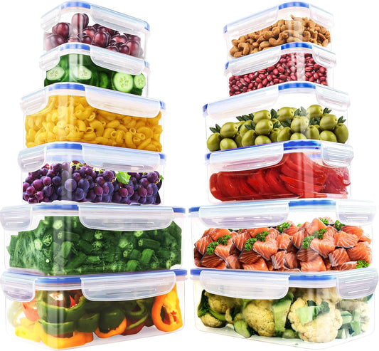 24 Pack Plastic Food Storage Container Set - Transparent Bpa-Free Airtight Containers with Leak-Proof Lids for Meal Prep, Freezer, and Lunch Storage - Durable and Reusable (Blue)