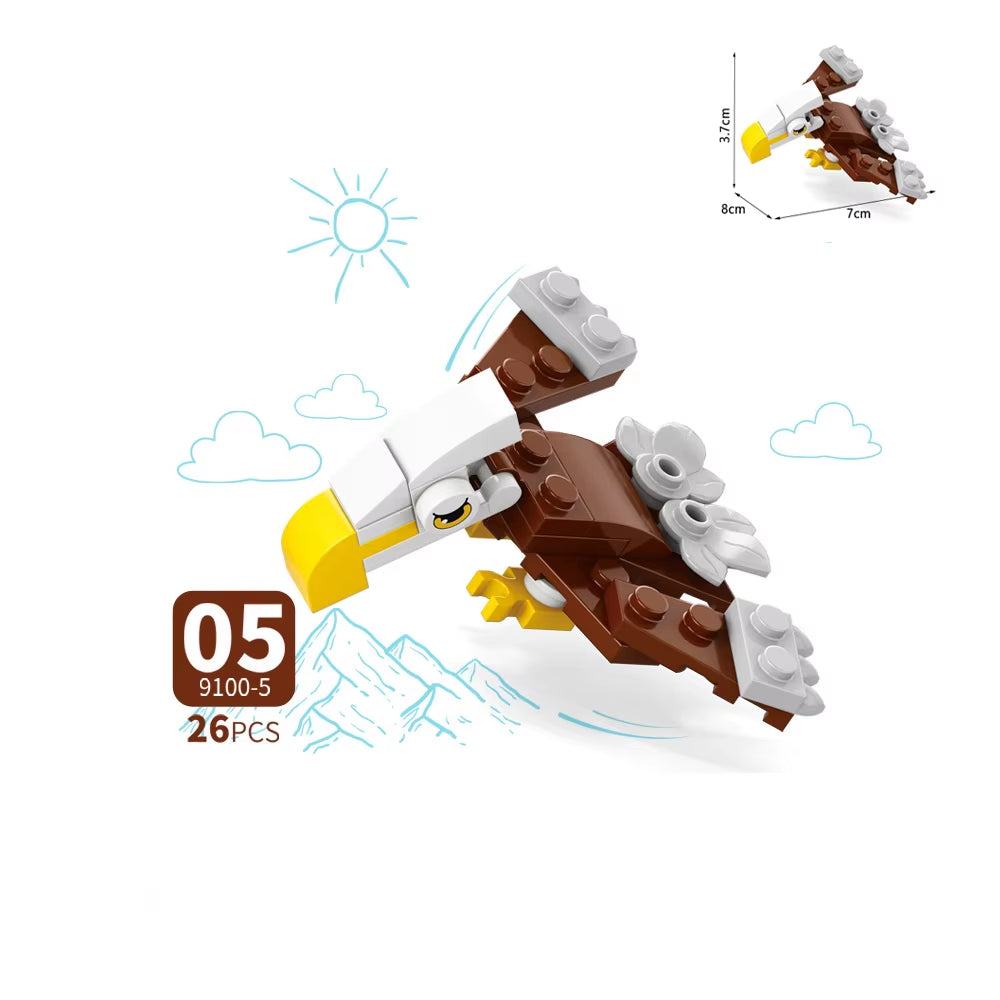 MOC City Creative Building Blocks Accessories Zoo Rhino Lion Kangaroo Wolf Fox Frog Bee Crow Peacock Mini Brick Toy Gifts X021