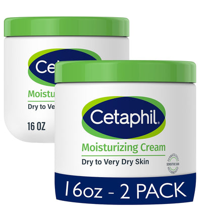 Face & Body Moisturizer, Hydrating Moisturizing Cream for Dry to Very Dry, Sensitive Skin, NEW 16 Oz 2 Pack, Fragrance Free, Non-Comedogenic, Non-Greasy