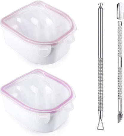 Nail Soaking Bowl Set - Gel Polish and Dip Powder Remover with Triangle Cuticle Peeler and Stainless Steel Cuticle Pusher (Pink)