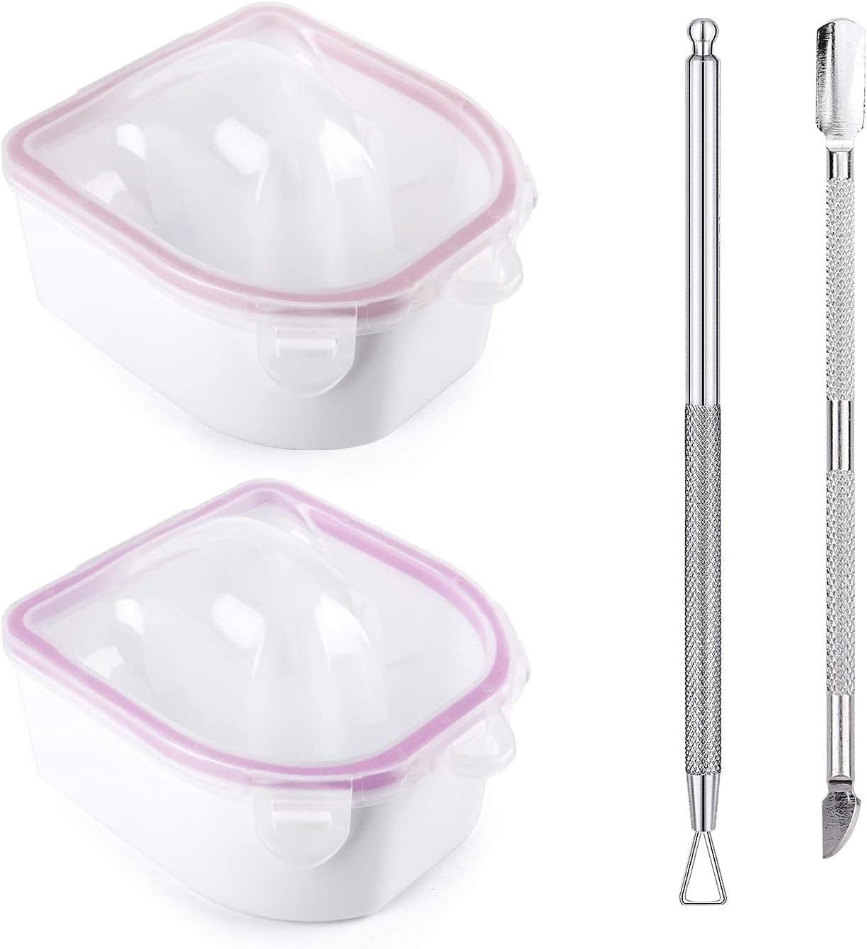 Nail Soaking Bowl Set - Gel Polish and Dip Powder Remover with Triangle Cuticle Peeler and Stainless Steel Cuticle Pusher (Pink)