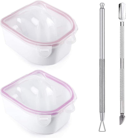 Nail Soaking Bowl Set - Gel Polish and Dip Powder Remover with Triangle Cuticle Peeler and Stainless Steel Cuticle Pusher (Pink)