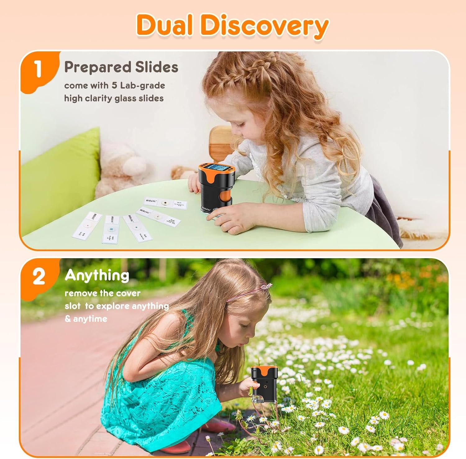 1000X Handheld Digital Microscope for Kids - 4K 2.0" Screen, Rechargeable Mini Labster Portable Pocket Scope, Includes Slides Kit - Science Gadget Edu Gift for Children Ages 4-12