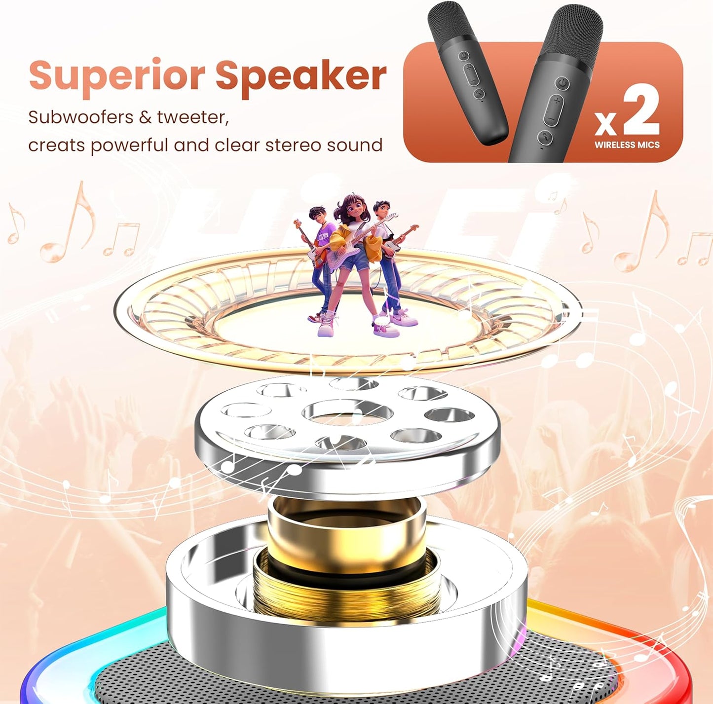 Mini Karaoke Machine for Kids Adults, Portable Bluetooth Speaker with 2 Wireless Microphones,Toys Birthday Gifts for Girls Ages 4, 5, 6, 7, 8,9,10,11,12+ Years Old Toddler Teens (Lightpink)
