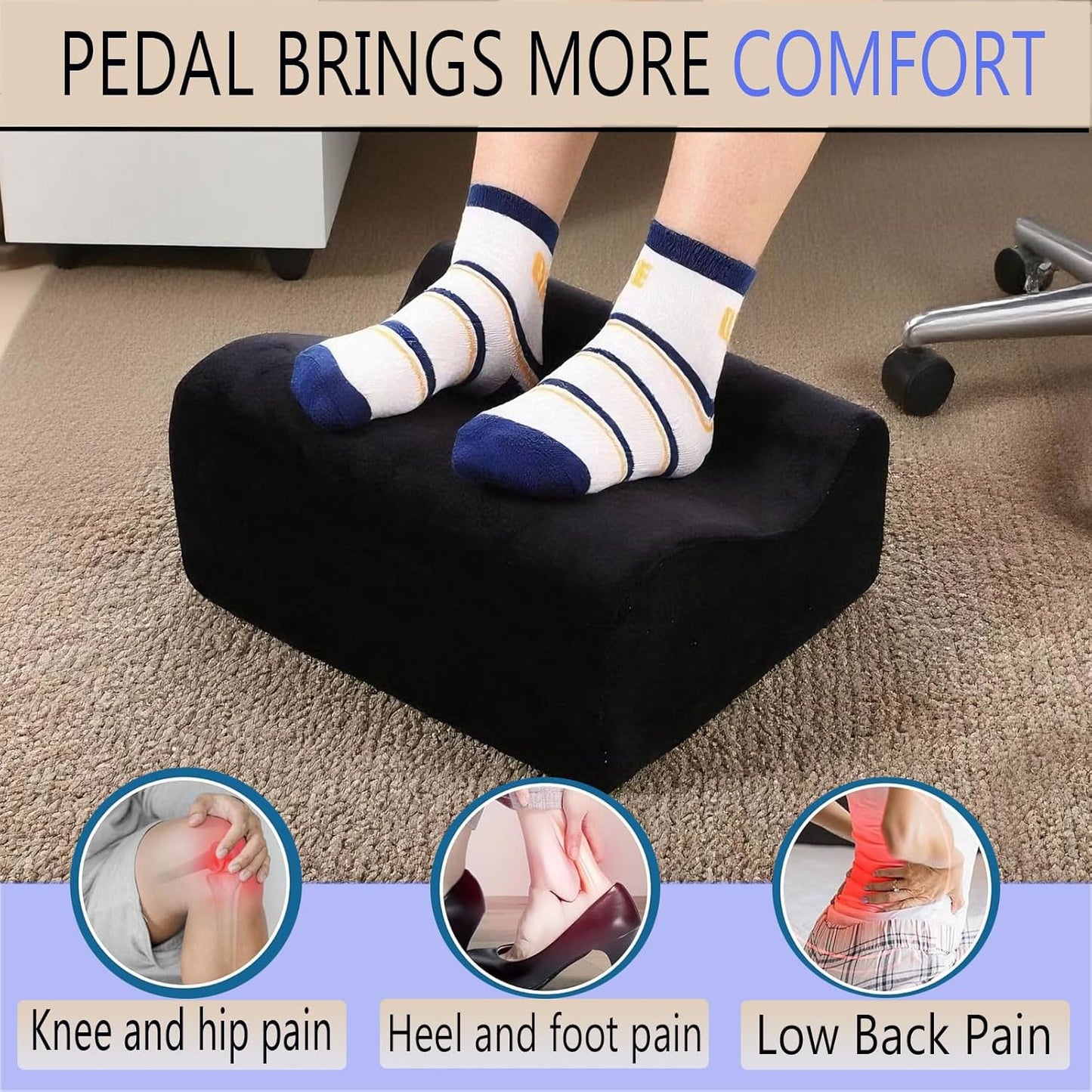 Foot Rest for under Desk at Work - Memory Foam Office Foot Stool & under Desk Footrest Leg Elevation Pillow for Gaming & Home Office, Supports Posture