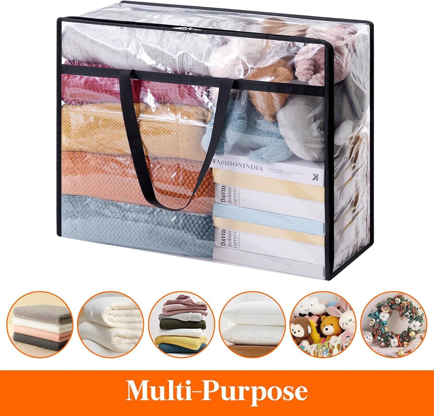3 Pack Clear Clothes Storage Bags, 95L Plastic Blanket Storage Bags, Vinyl Foldable Moving Bags with Zipper, Closet Organizers and Storage Containers for Comforter, Bedding, Duvet, Pillow