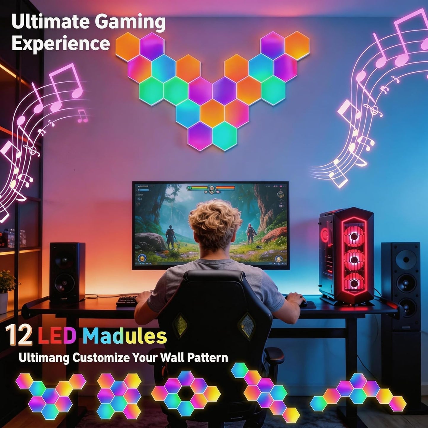12 Pack Hexagon Lights Wall RGB Panel - Led Lights Gifts for Men Birthday Room Decor Lamp for Bedroom Gaming Equipment Gamer Supps Honeycomb Shape Panels Hexagon Gaming Lights