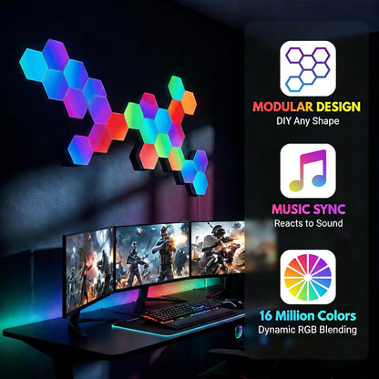 12 Pack Hexagon Lights Wall RGB Panel - Led Lights Gifts for Men Birthday Room Decor Lamp for Bedroom Gaming Equipment Gamer Supps Honeycomb Shape Panels Hexagon Gaming Lights