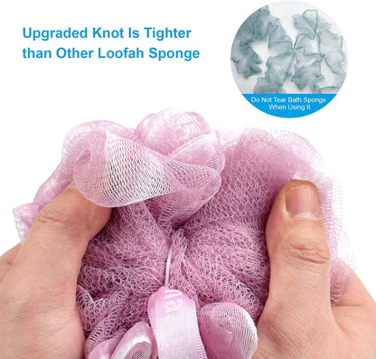 PE Soft Mesh Loofah Body Scrubber with Long Wooden Handle - pink