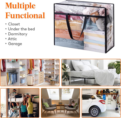 3 Pack Clear Clothes Storage Bags, 95L Plastic Blanket Storage Bags, Vinyl Foldable Moving Bags with Zipper, Closet Organizers and Storage Containers for Comforter, Bedding, Duvet, Pillow