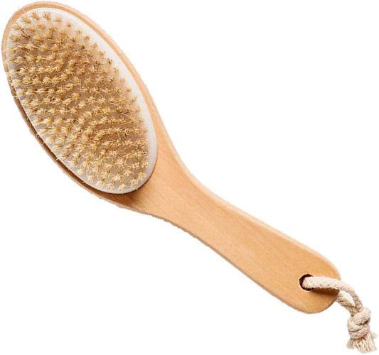 Natural Boar Bristle Body Brush with Ergonomic Wooden Handle 