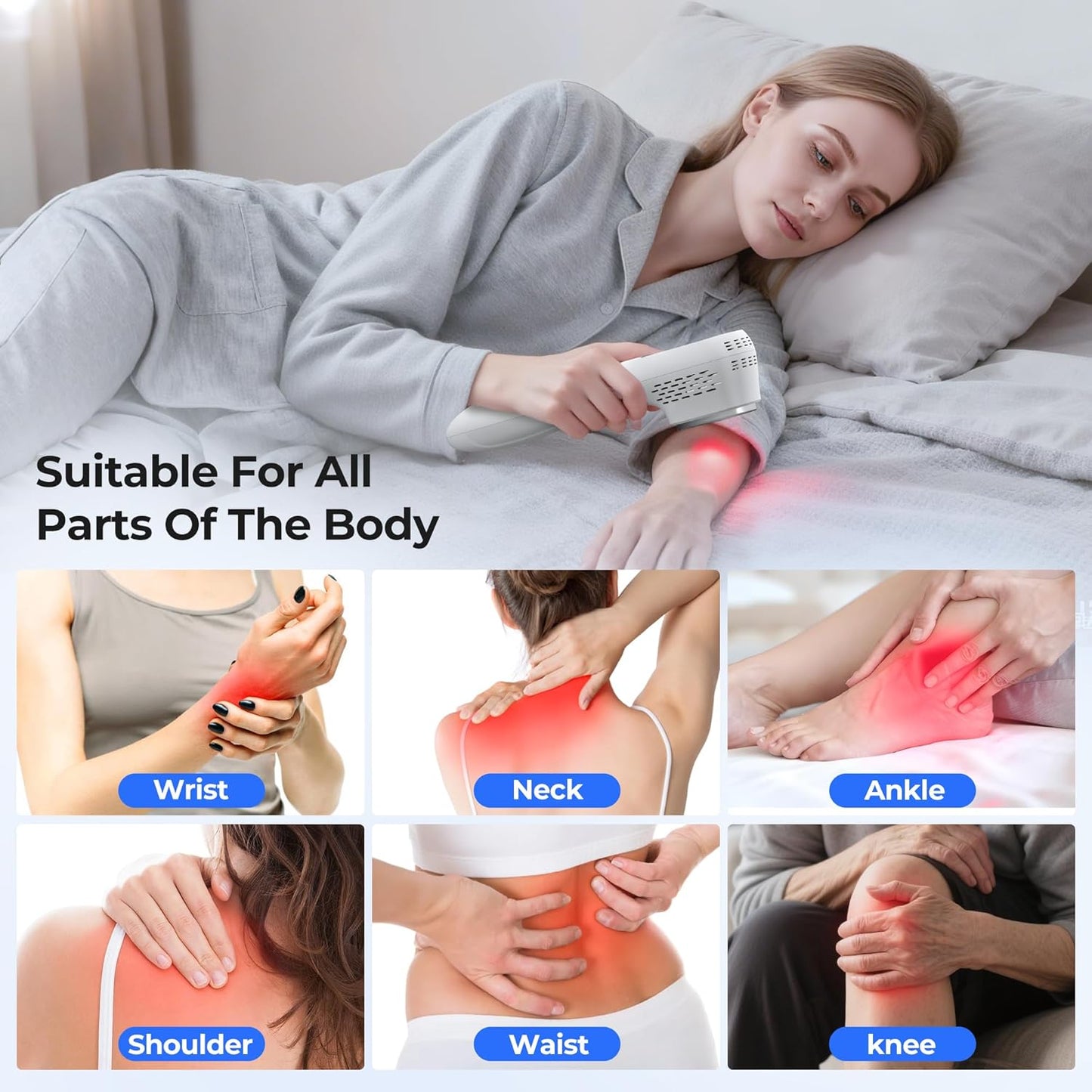 Handheld Red Light Therapy Devices - near Infrared Light Therapy for Face & Body, 660Nm 808Nm Wireless Red Light Therapy Wand with Glasses for Knee, Wrist, Local Pain and Pets, Portable, White