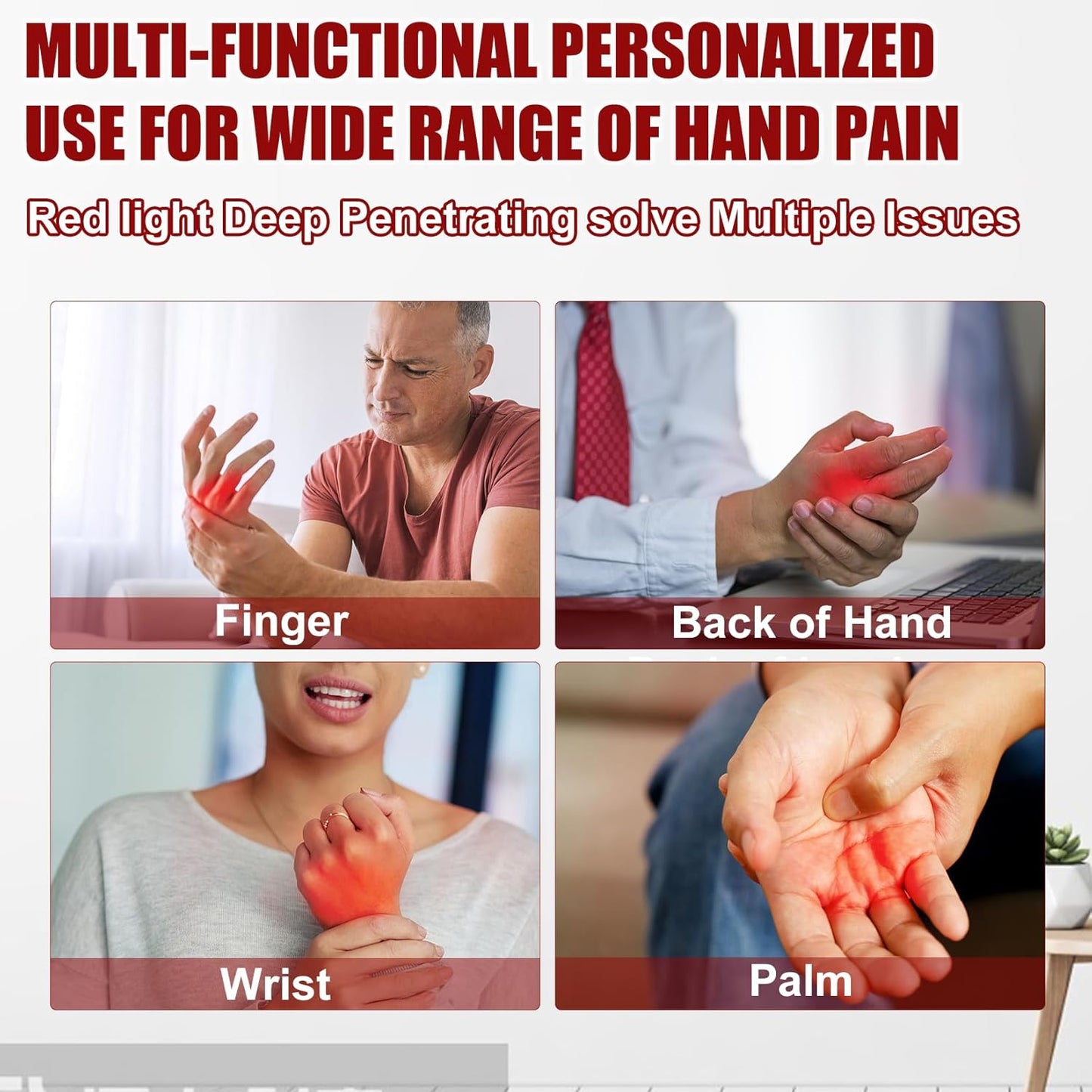 Cordless Red & Infrared Light Therapy for Hand Pain Relief Device with 660Nm Red 850Nm Infrared Light with 4000Mah Battery Portable Pad for Hands Fingers Wrist Joint Stiffness Treatment Gloves