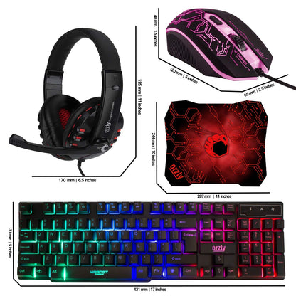 Gaming Keyboard and Mouse and Gaming Headset & Mouse Pad, Wired LED RGB Backlight Bundle for PC Gamers Users - 4 in 1 White Edition Hornet RX-250