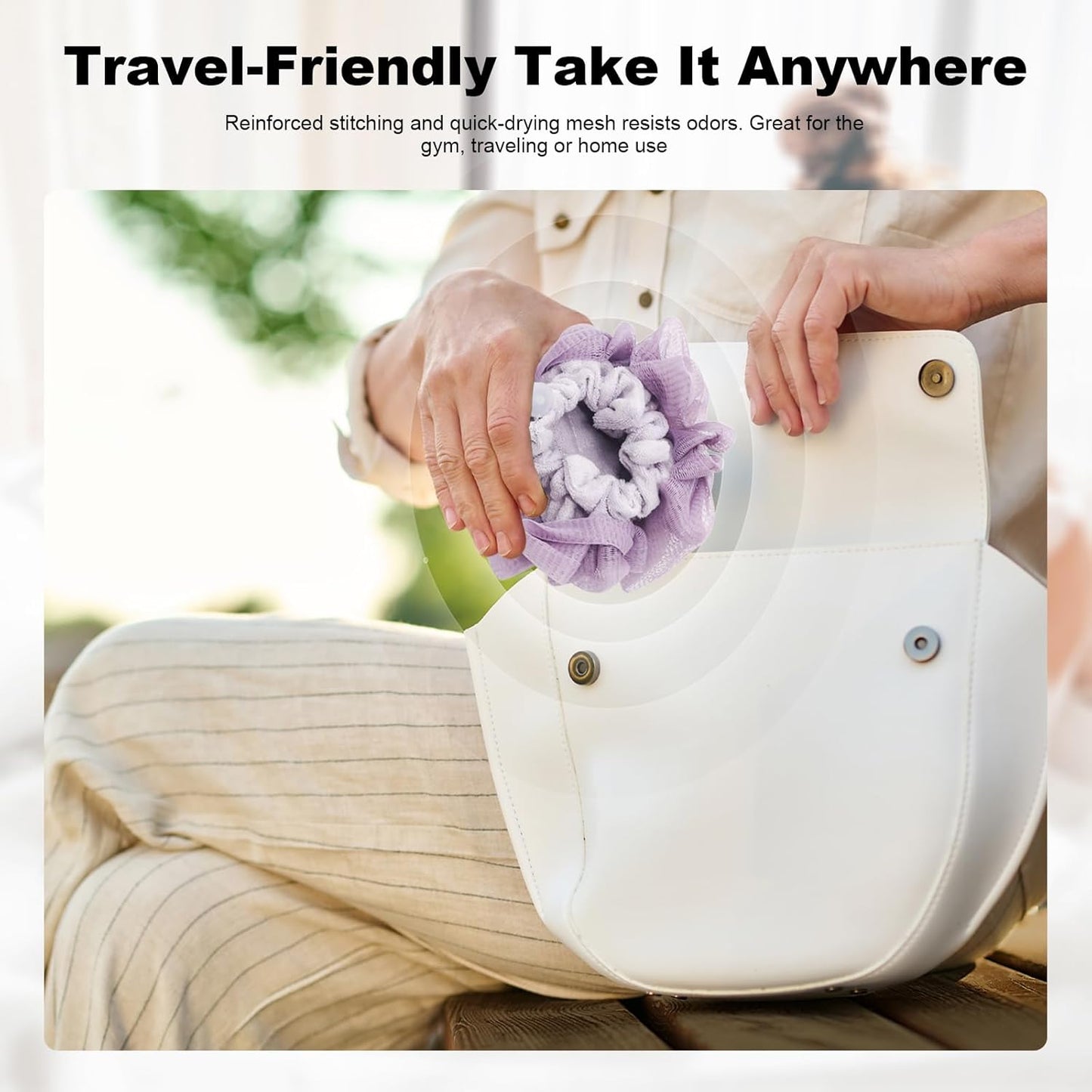 3-Pack Loofah Washcloth Combo 2-In-1, Soap Saver Pouch with Bar Soap Pocket, Exfoliating & Reusable Shower Sponge for Body Wash (Green, Purple, Khaki)