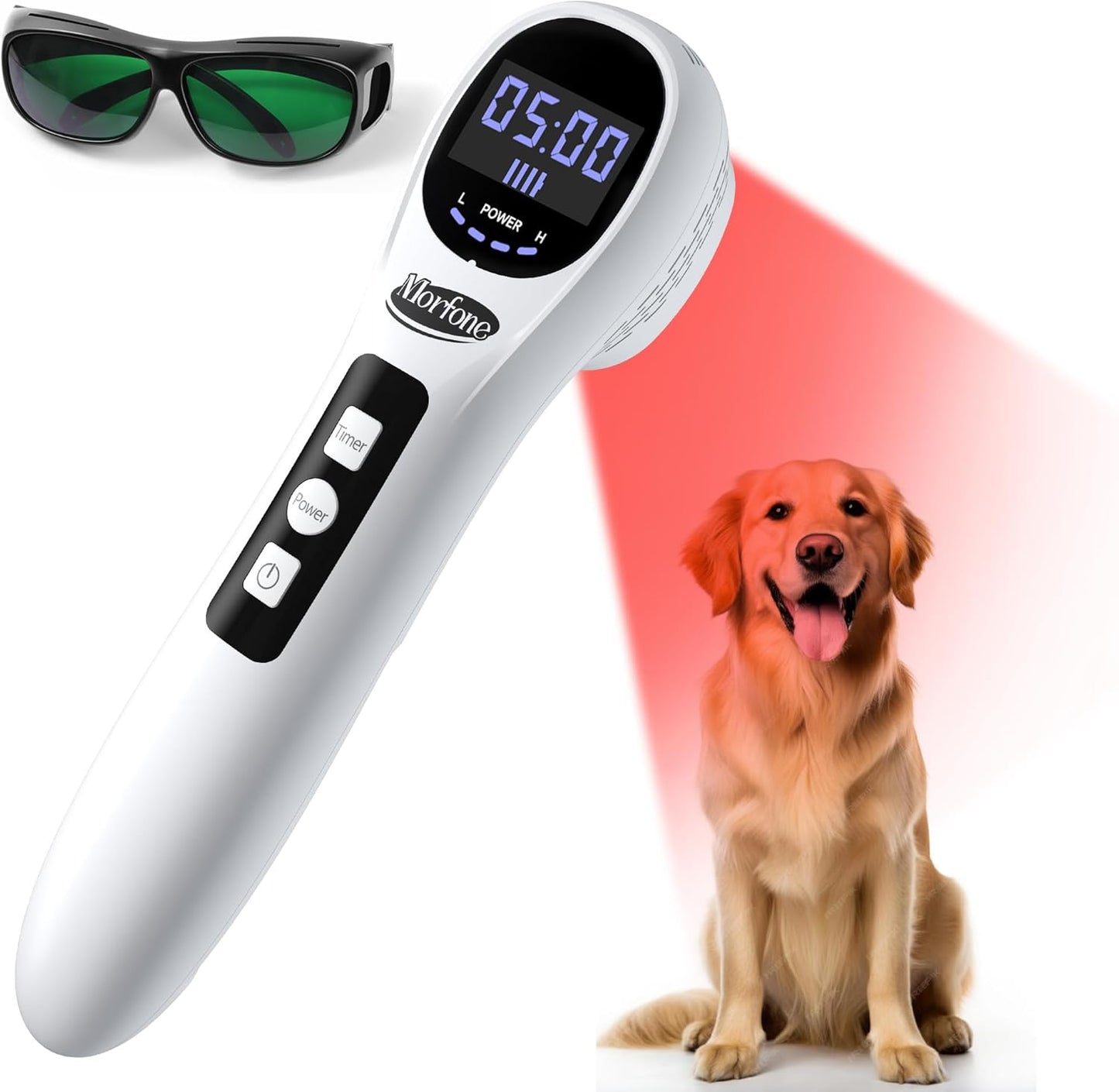 Handheld Red Light Therapy Devices - near Infrared Light Therapy for Face & Body, 660Nm 808Nm Wireless Red Light Therapy Wand with Glasses for Knee, Wrist, Local Pain and Pets, Portable, White