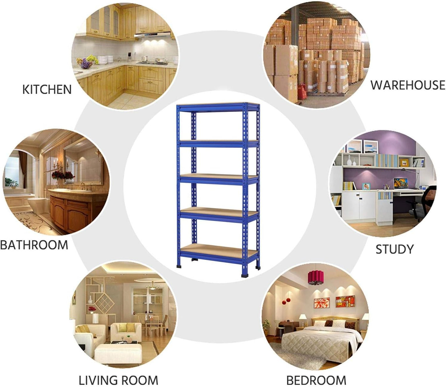 5-Tier Industrial Storage Rack, Heavy Duty Garage Shelving Units, Blue, 70 X 30 X 150 Cm