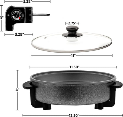 12 Inch Electric Skillet and Frying Pan with Nonstick Coating, 1400W Power, Adjustable Temperature Control, Tempered Glass Lid with Vent and Cool Touch Handles, Black SK11112B