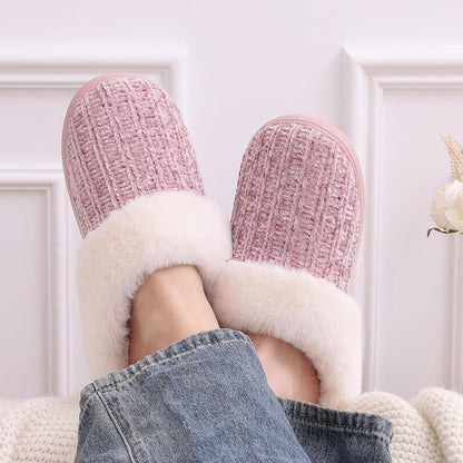 Women's Cozy Chenille House Slippers with Fleece Lining, Memory Foam, and Versatile Indoor/Outdoor Soles