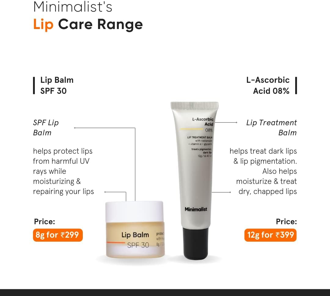 Lip Treatment Balm for Dark Lip Lightening and Hydration | Enriched with 8% L-Ascorbic Acid, Vitamin E 0.42 Oz / 12 g