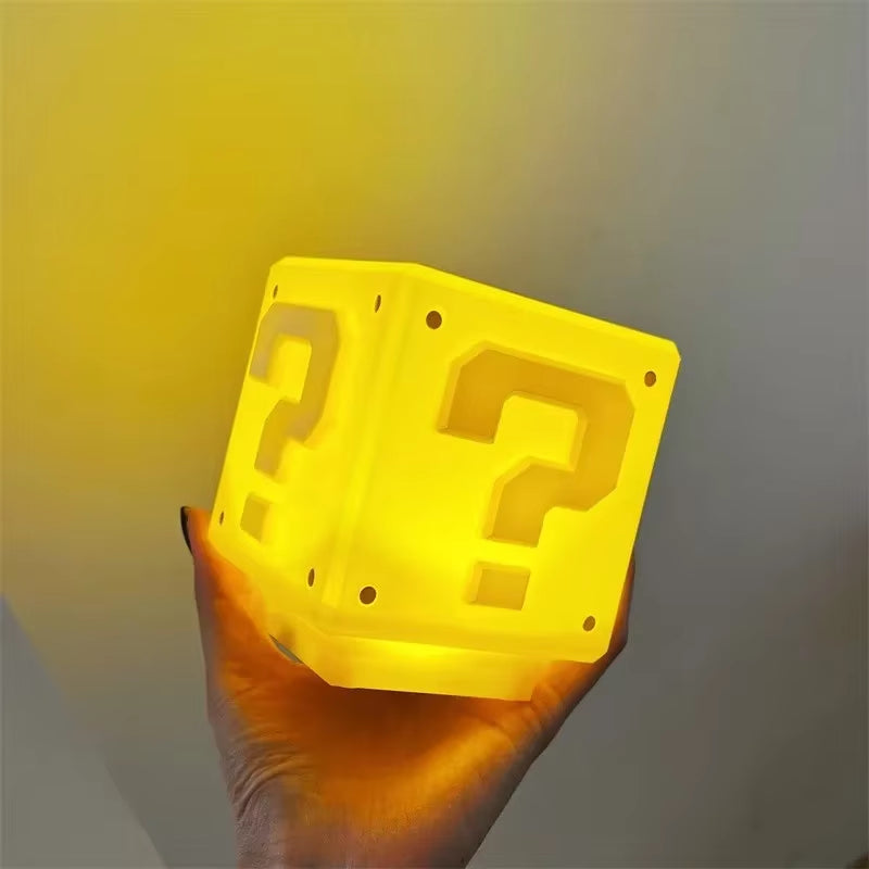 Mario Night Light Super Mario Question Mark Luminous Small Night Light Square Brick Room Decoration Desktop Atmosphere Light Boy