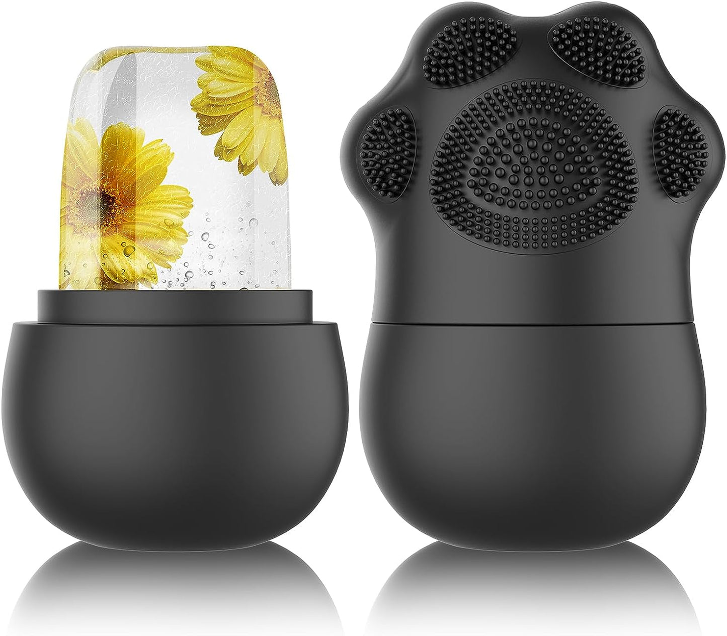 Silicone Ice Facial Roller - Contouring Tool for Eyes and Neck with Soft Cleaning Brush, Firming Massage Brush (Black)