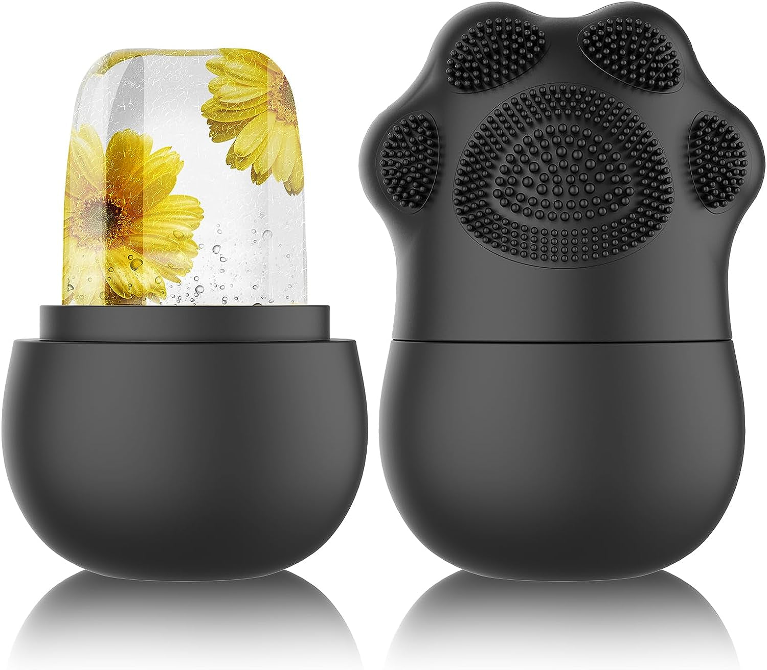 Silicone Ice Facial Roller - Contouring Tool for Eyes and Neck with Soft Cleaning Brush, Firming Massage Brush (Black)