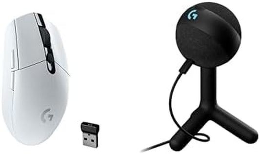 305 Lightspeed Wireless Gaming Mouse, White + Yeti Orb RGB Gaming Microphone with LIGHTSYNC, USB Mic for Streaming