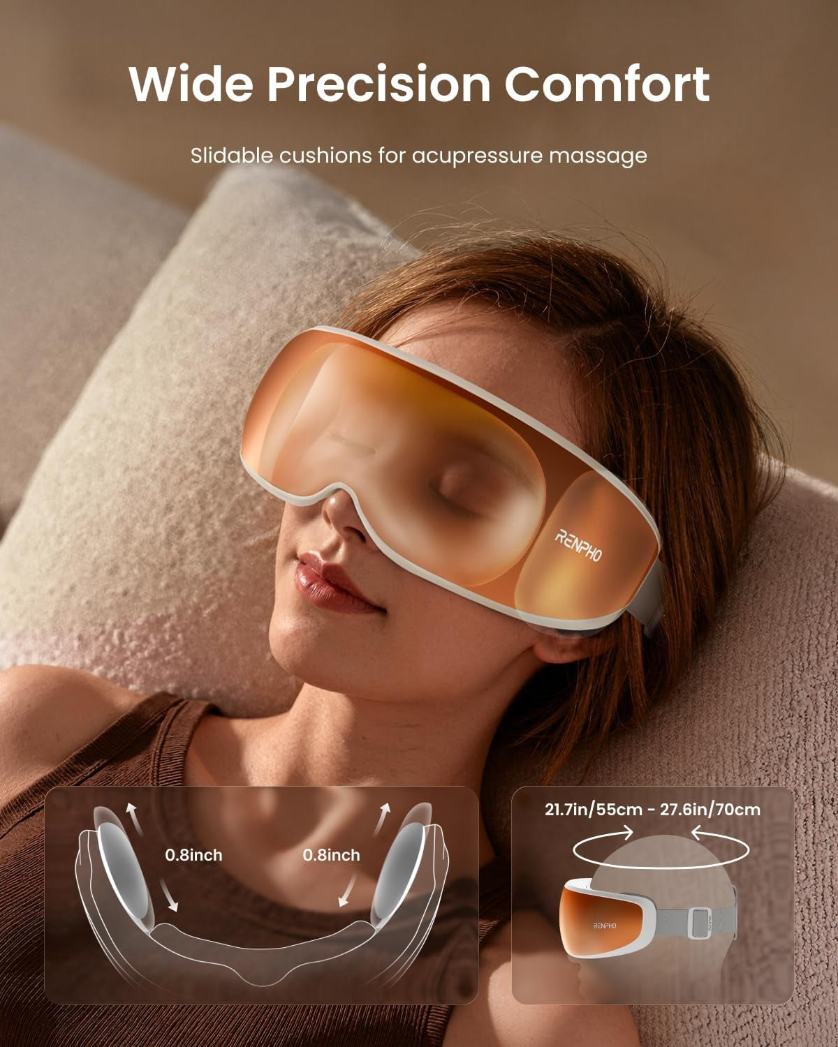 Eyeris Calina Eye Temple Massager for Migraines, FSA Eligible HSA, Birthday Valentines Day Gifts for Women Men, Voice Control, Slidable Temple Massage Cushions, Heated Eye Mask