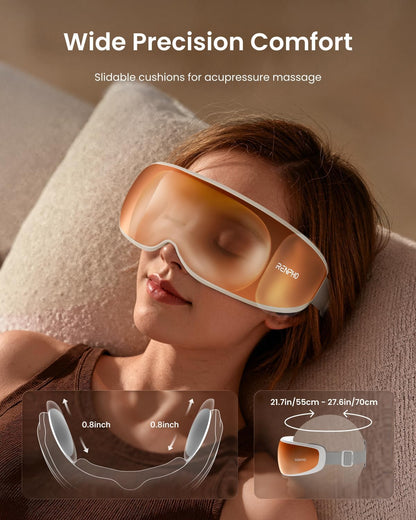 Eyeris Calina Eye Temple Massager for Migraines, FSA Eligible HSA, Birthday Valentines Day Gifts for Women Men, Voice Control, Slidable Temple Massage Cushions, Heated Eye Mask