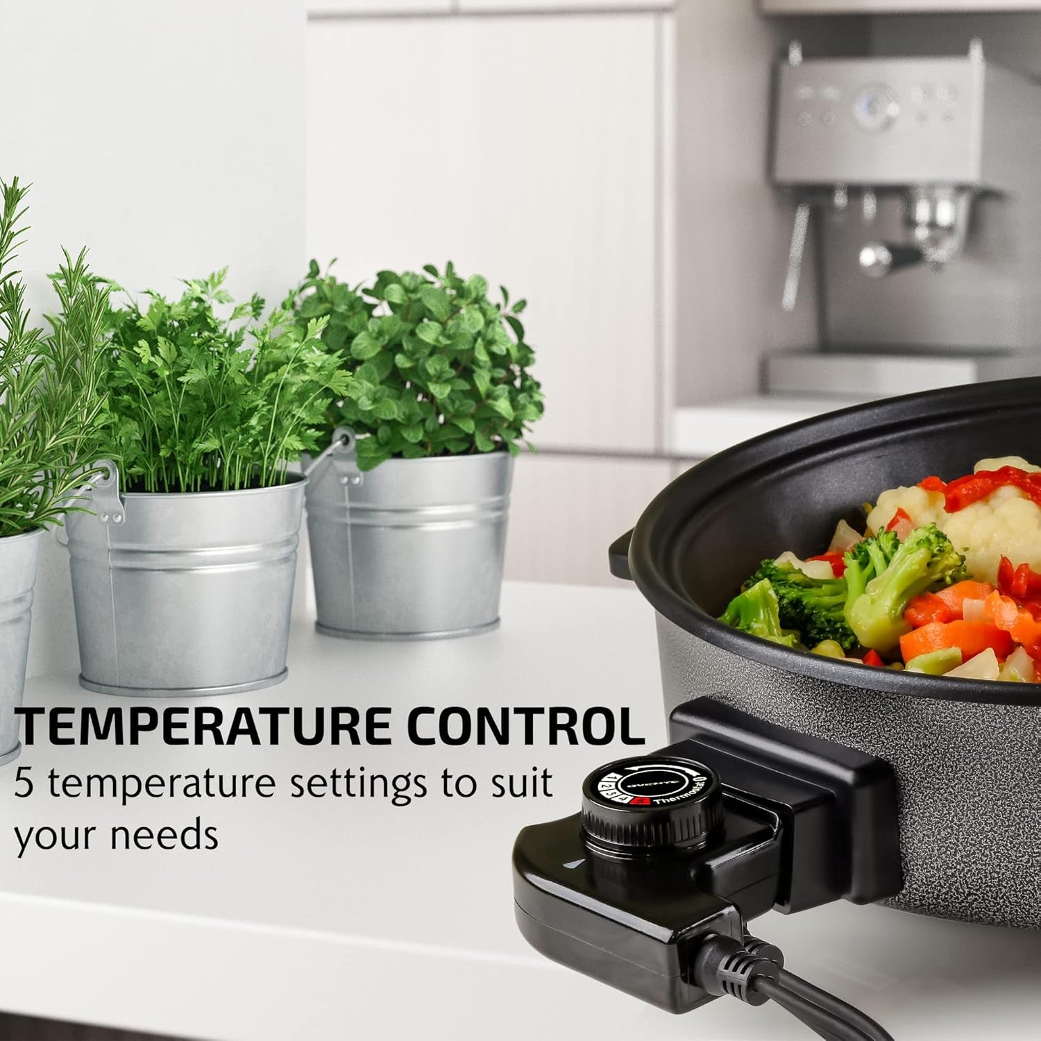 12 Inch Electric Skillet and Frying Pan with Nonstick Coating, 1400W Power, Adjustable Temperature Control, Tempered Glass Lid with Vent and Cool Touch Handles, Black SK11112B