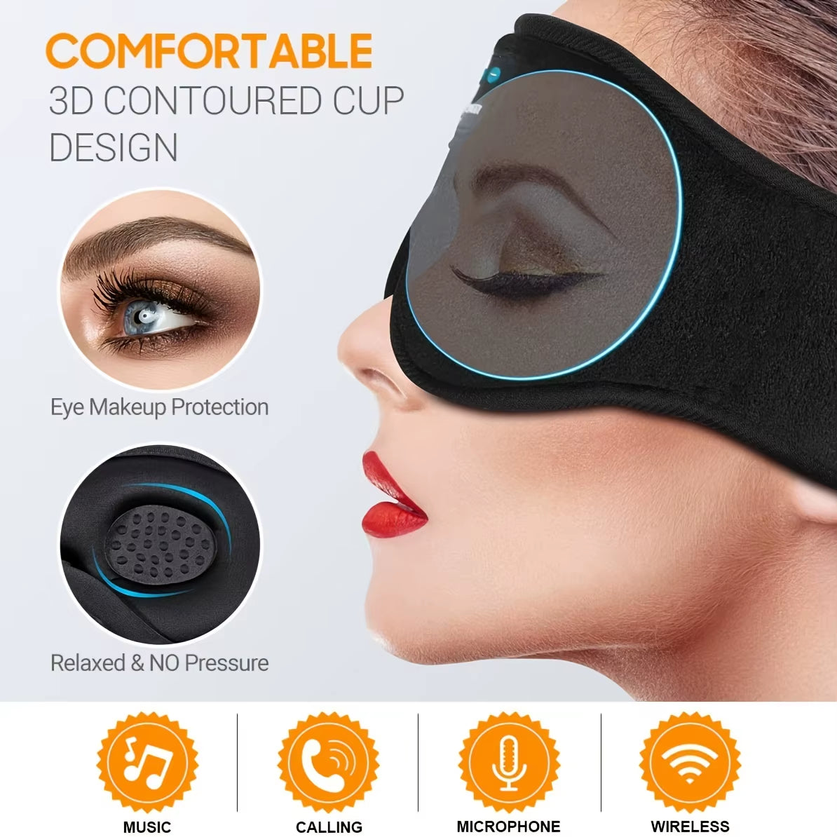 3D Sleep Mask with Bluetooth Headphones for Side Sleepers - Sleep Headphones