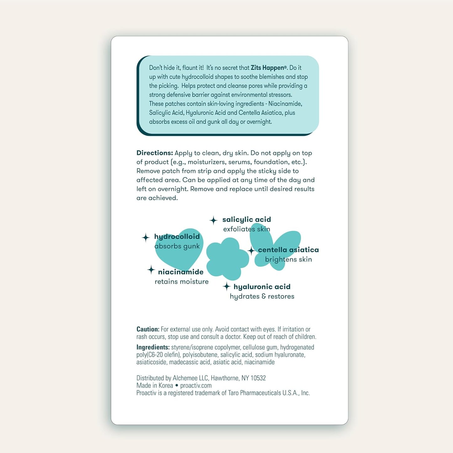 Zits Happen Design Acne Patches, Hydrocolloid Spot Treatment with Salicylic Acid, Heart, Flower & Butterfly Shapes, Dermatologist-Developed, 30-Count