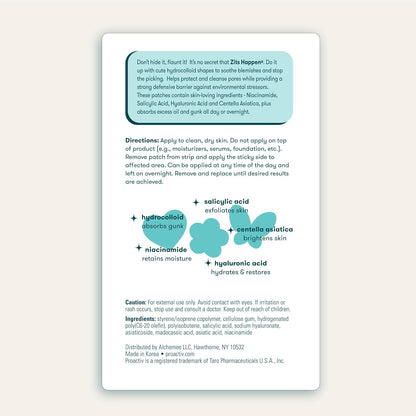 Zits Happen Design Acne Patches, Hydrocolloid Spot Treatment with Salicylic Acid, Heart, Flower & Butterfly Shapes, Dermatologist-Developed, 30-Count