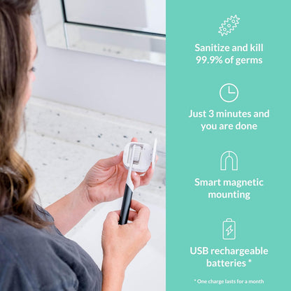 UV-C Toothbrush Sanitizer, Portable Cleaner, Travel Cover, Magnetic Holder, and Rechargeable Case for Any Size Toothbrush, White
