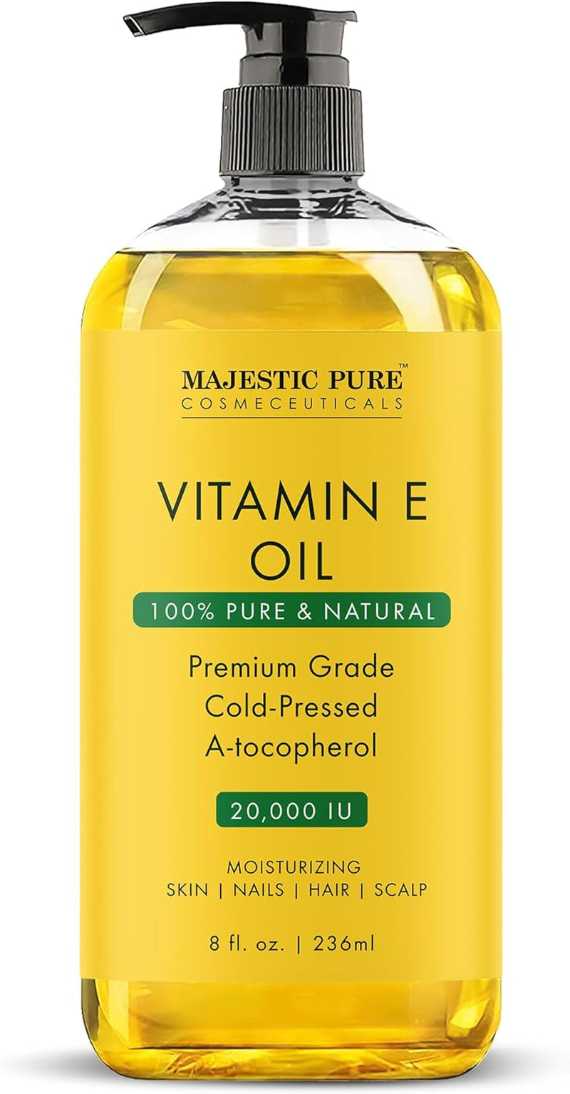 Pure & 100% Natural Vitamin E Oil - 20,000 IU, Premium Cold-Pressed Tocopherol - Repairs Dry, Damaged Skin - 8 Fl Oz