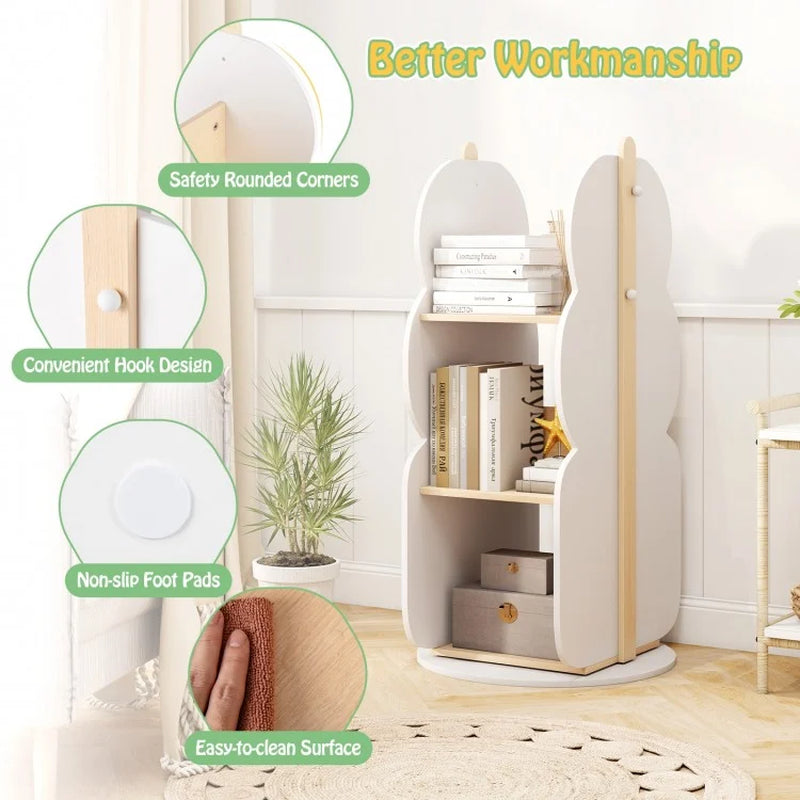 360° Rotating Bookshelf Toy Storage Organizer for Kids with 5 Shelves