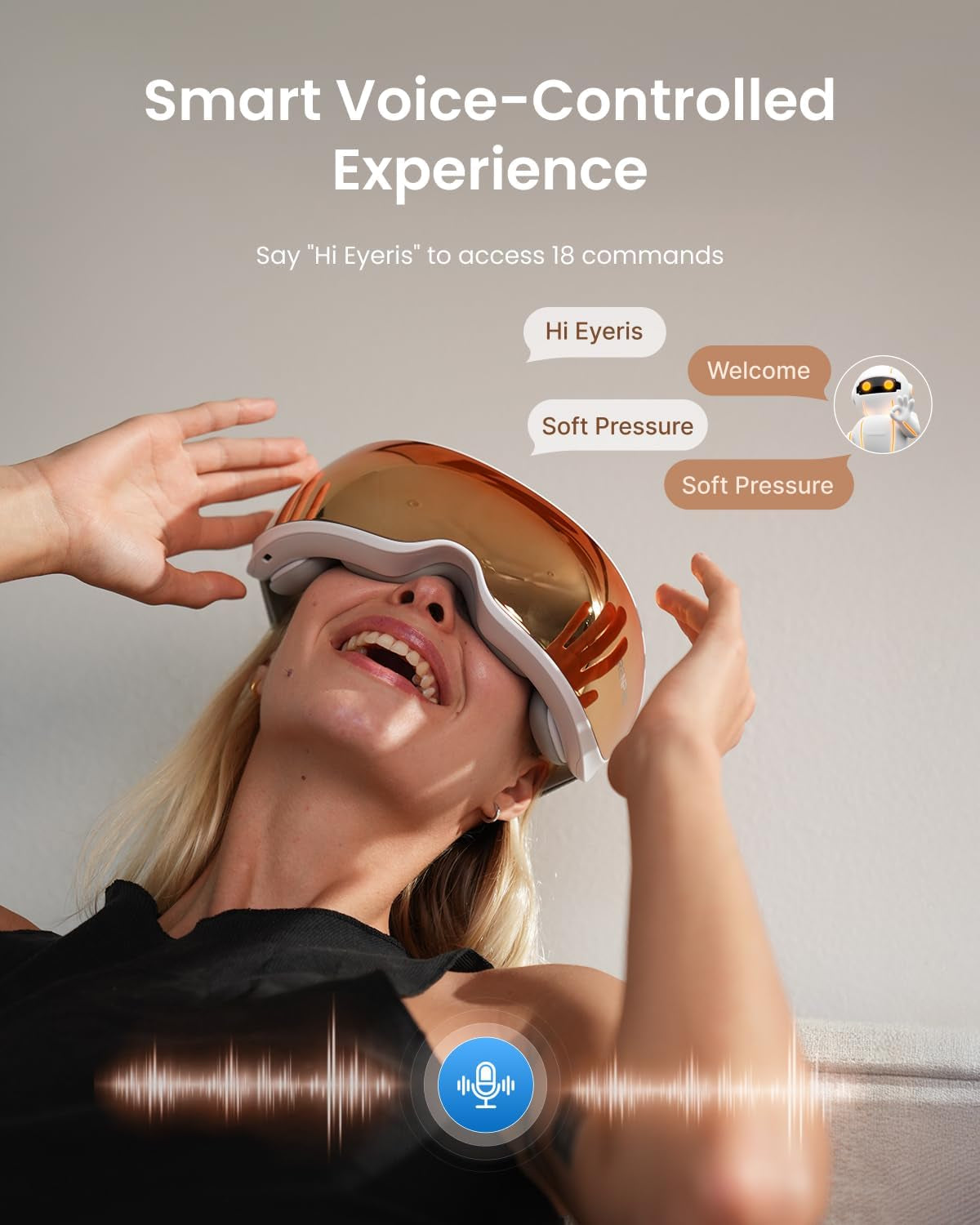 Eyeris Calina Eye Temple Massager for Migraines, FSA Eligible HSA, Birthday Valentines Day Gifts for Women Men, Voice Control, Slidable Temple Massage Cushions, Heated Eye Mask