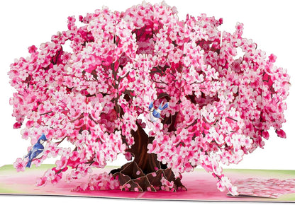 Bonsai Cherry Pop up Cards Blue Bird, 3D Greeting Cards, Gift for Birthday, Mothers Day, Anniversary, Valentines Day, Mom, Wife, Her, Girlfriend, 5X7 - Includes Envelope and Message Note