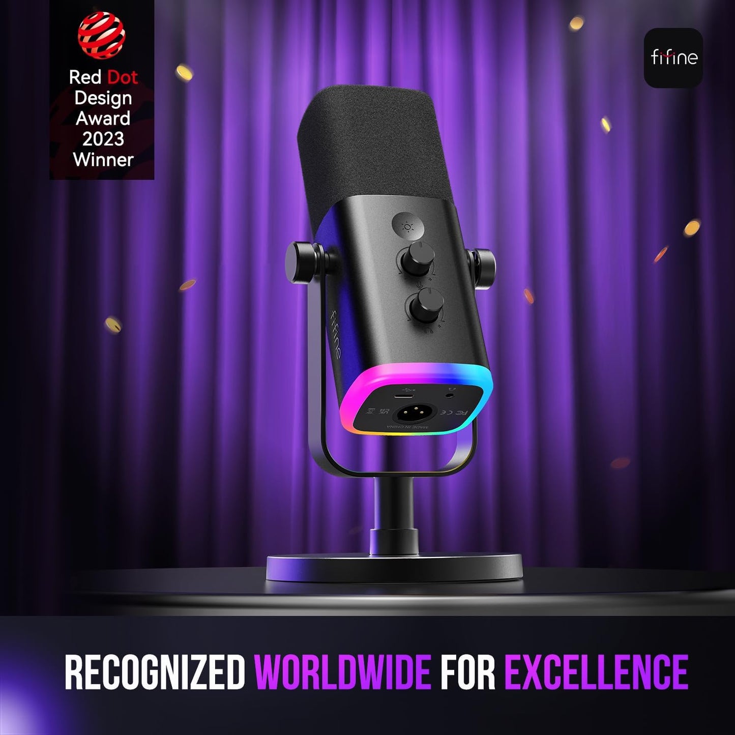 USB/XLR Dynamic Microphone for Podcast Recording, PC Computer Gaming Streaming Mic with RGB Light, Mute Button, Headphones Jack, Desktop Stand, Vocal Mic for Singing Youtube-Ampligame AM8