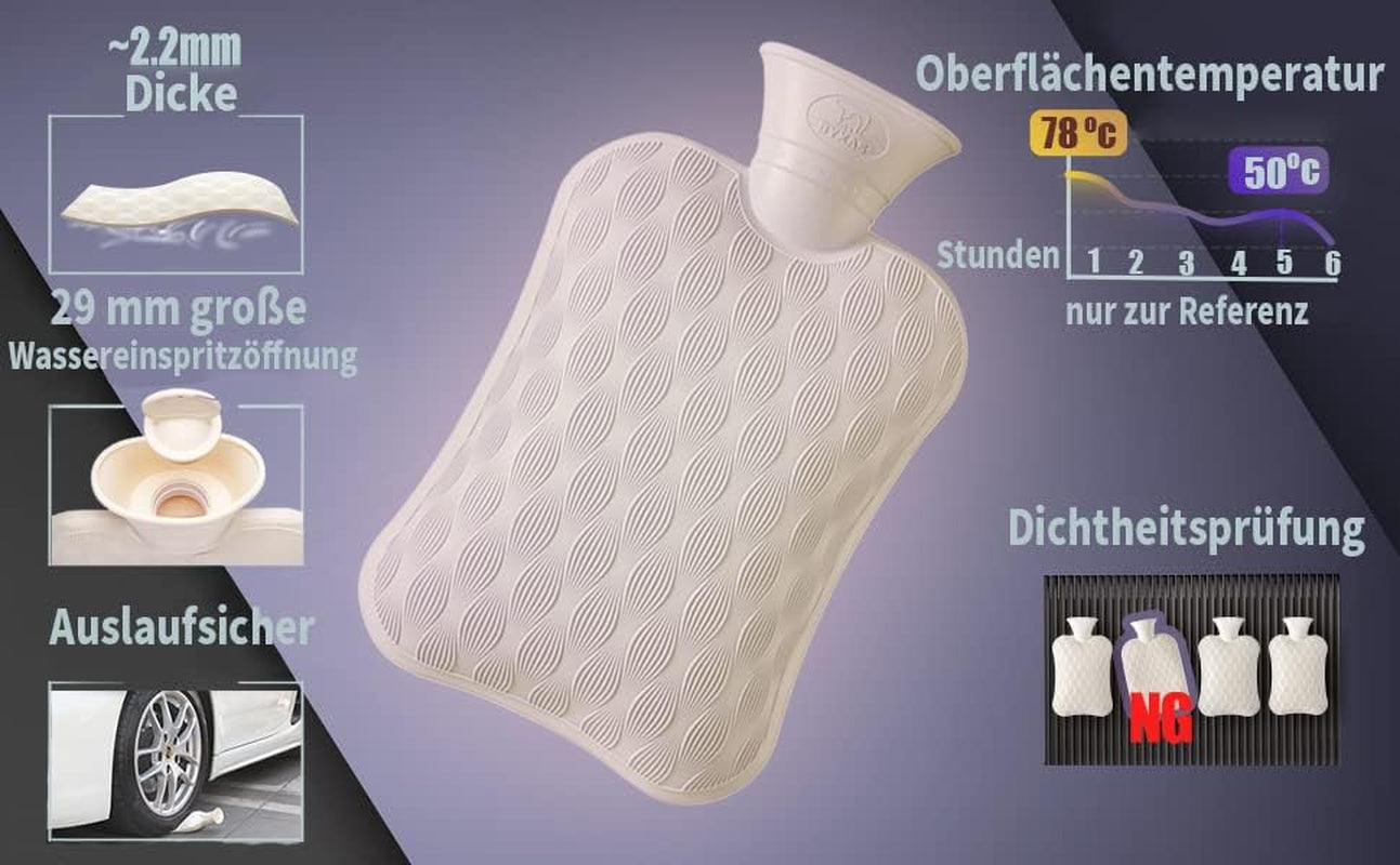 Hot Water Bottle with Soft Cover–2.0L Hot Water Bag, Odorless and BPA Free Superior Material,Grey