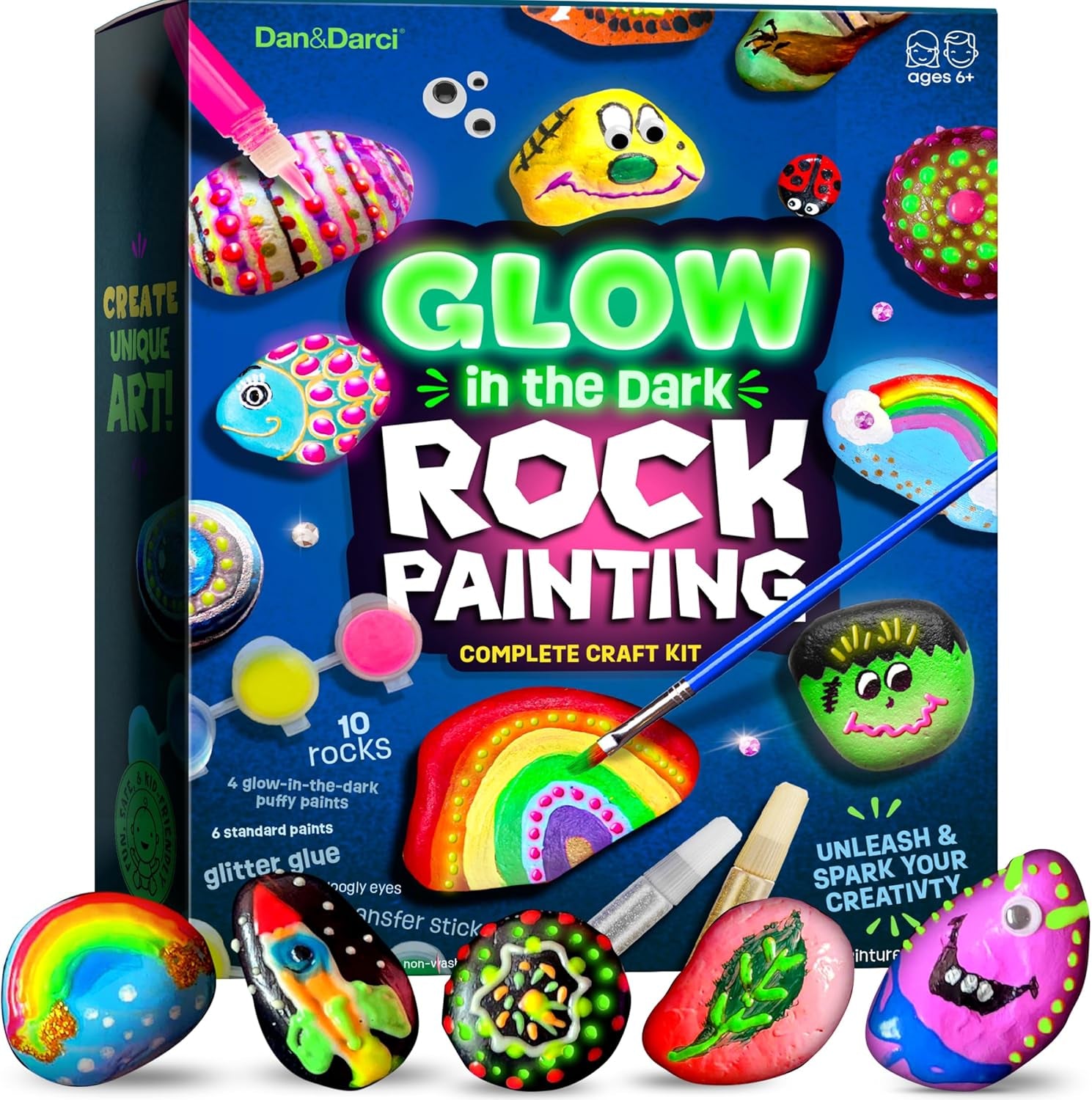 Kids Glow in the Dark Rock Painting Kit Arts & Crafts Toys Ages 4–12