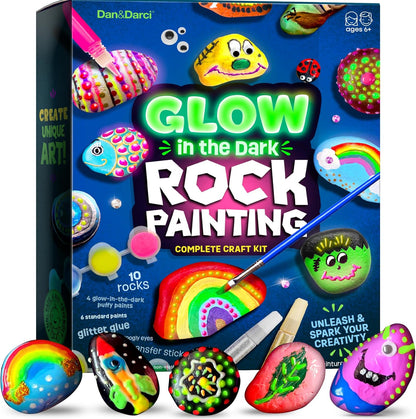 Kids Glow in the Dark Rock Painting Kit Arts & Crafts Toys Ages 4–12