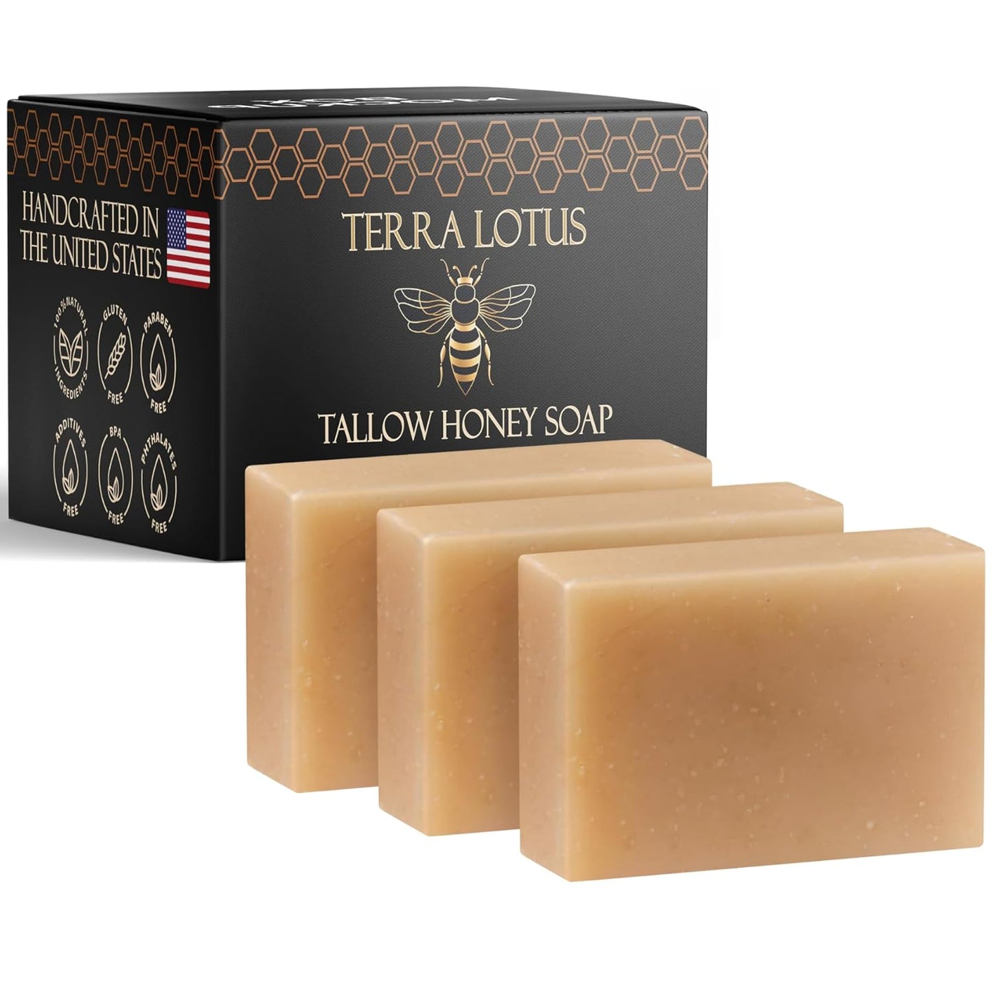 Organic Tallow Soap with Organic Castor Oil & Raw Honey - Relief for Dark Spots, Acne Marks, Hydrating & Nourishing - 3 Pack (Unscented)