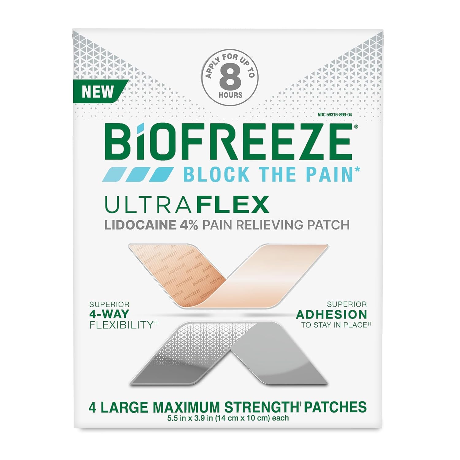 Ultraflex Lidocaine Patches Maximum Strength, Flexible Pain Relief Patch for Lower Back, Lidocaine Patch for Neck, Knee, Shoulder, 4 Large Pain Patches