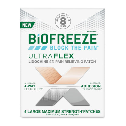 Ultraflex Lidocaine Patches Maximum Strength, Flexible Pain Relief Patch for Lower Back, Lidocaine Patch for Neck, Knee, Shoulder, 4 Large Pain Patches