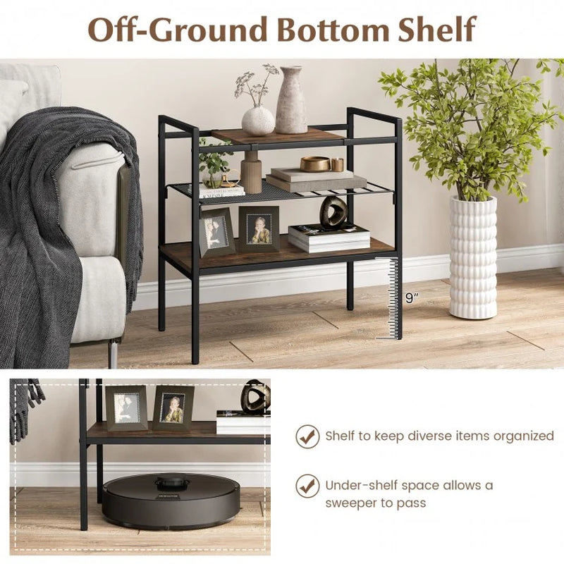 3-Tier Console Table Featuring Removable Panel and Mesh Shelf