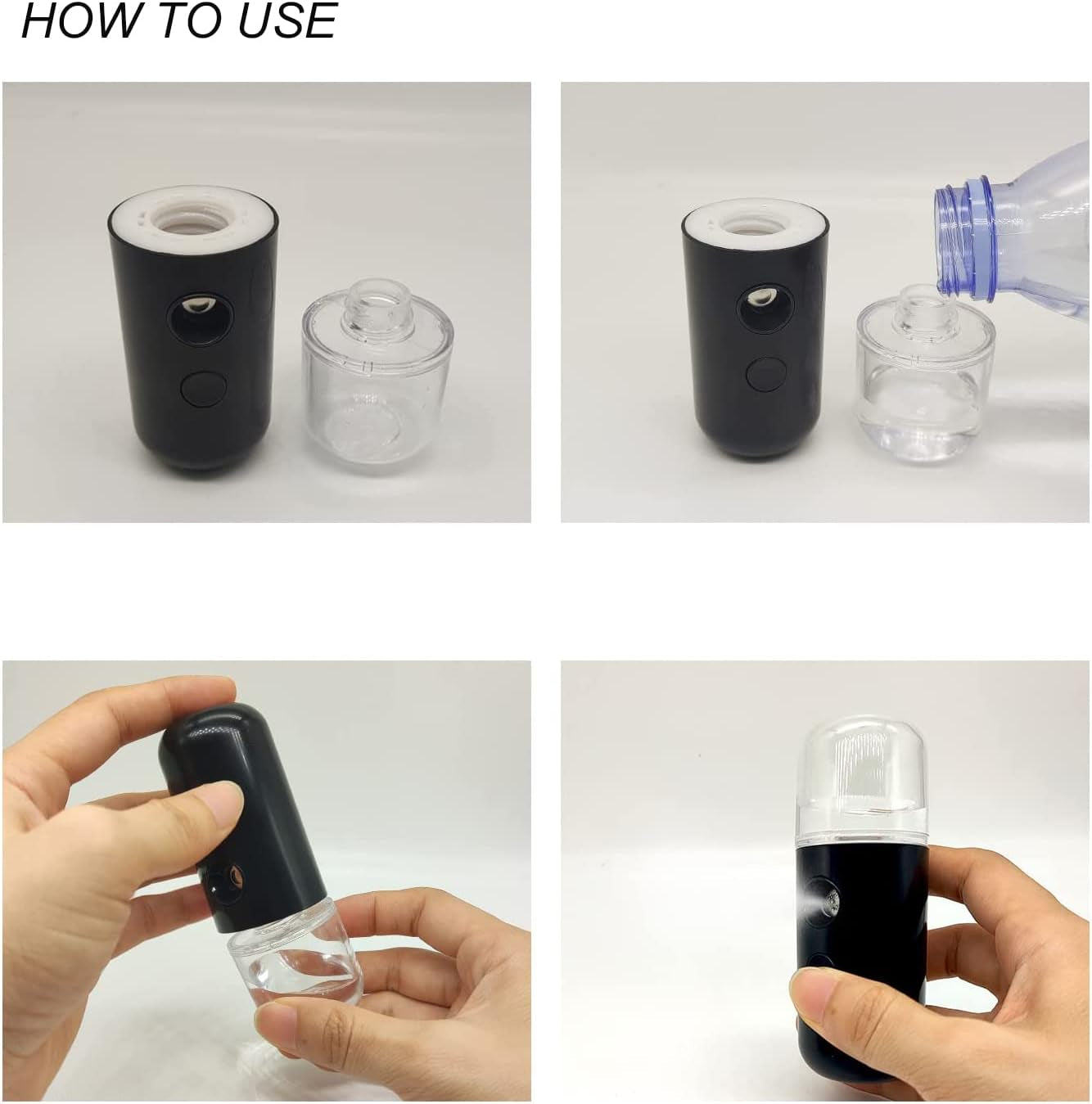 2Pack  Facial Mister, Portable Face Mister, Cool Nano Mist Sprayer for Face Hydrating, Mini Handy Mister for Eyelash Extensions with 1Oz Large Capacity Screwing Visual Water Tank Black/White