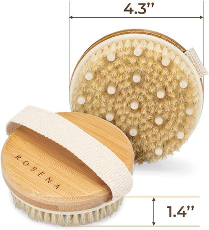 Dry Brushing Body Brush for Exfoliation, Lymphatic Drainage, and Cellulite Treatment - Organic Natural Boar Bristles