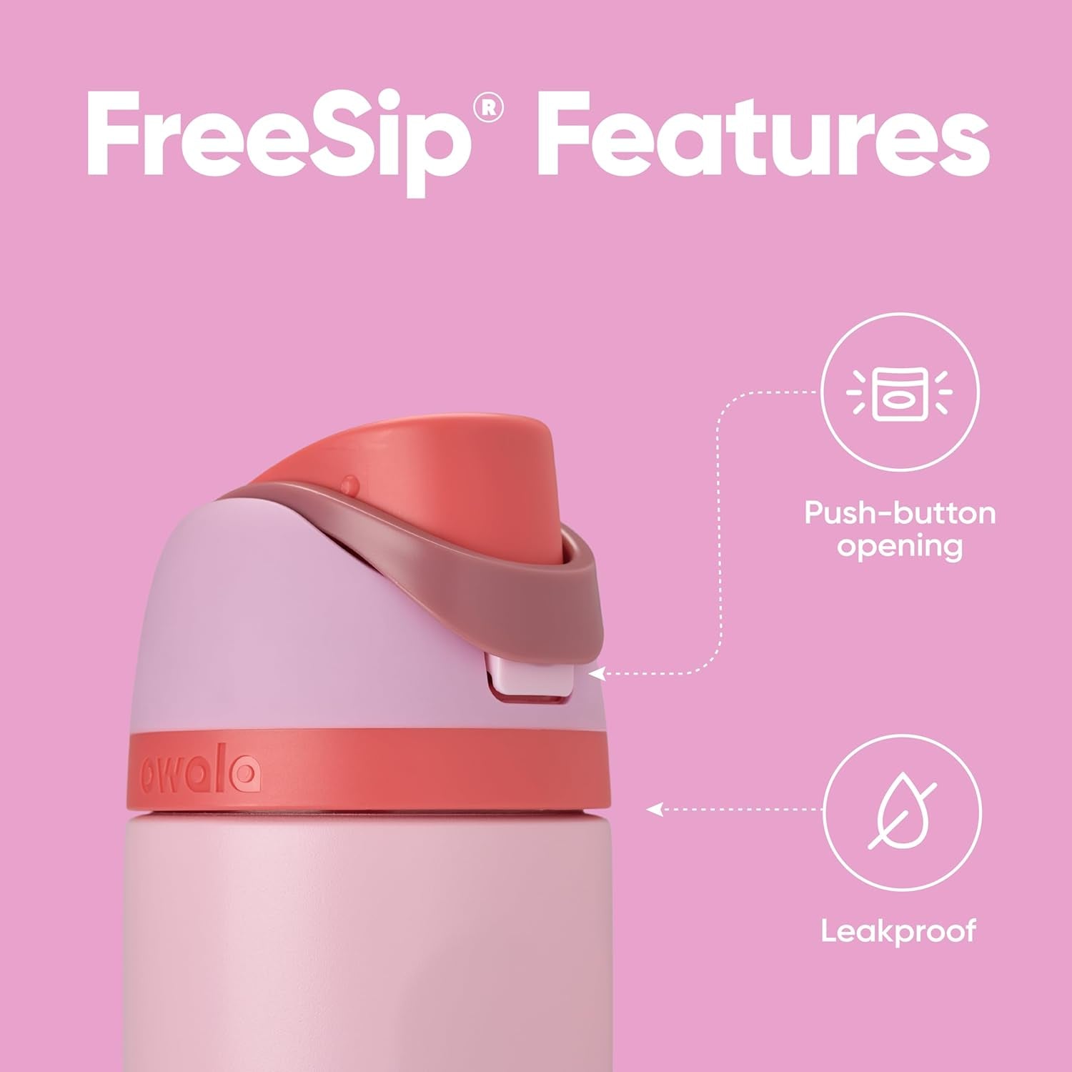 Freesip Insulated Stainless Steel Water Bottle with Straw for Sports and Travel, Bpa-Free Sports Water Bottle, 24 Oz, Pink, Angel Food Cake